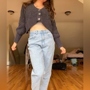 Navy Arizona Cropped Cable Knit Cardigan